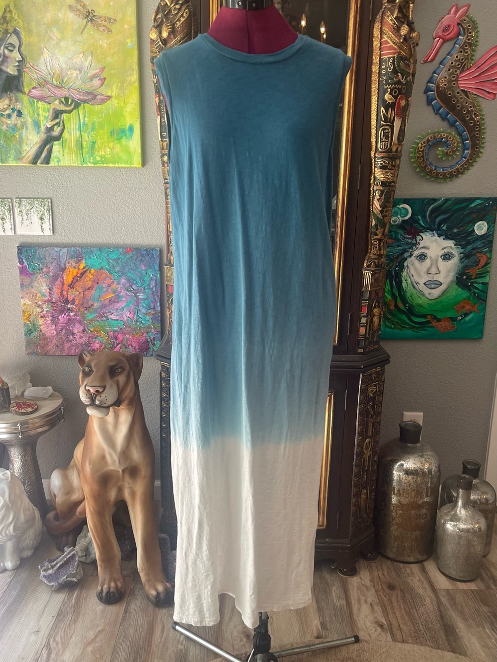 Universal Thread Teal to White Ombre Sleeveless Maxi Dress